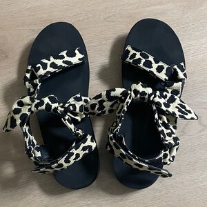 Loeffler Randall Black Sandals with Leopard-Print Bows